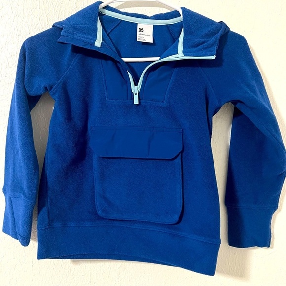 All In Motion Boys XS Micro-fleece Hoodie Thumbhole Cuffs Blue Quarter Zip EUC - Picture 1 of 8